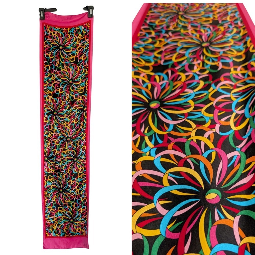 Oscar De La Renta Vtg Mod Pucci-esque Psychedelic Floral Jewel-Toned Silk Scarf